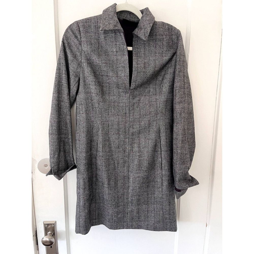 Womens Akris Wool Cashmere Coat Dress Zip Up Long Sleeve Plaid Size 8